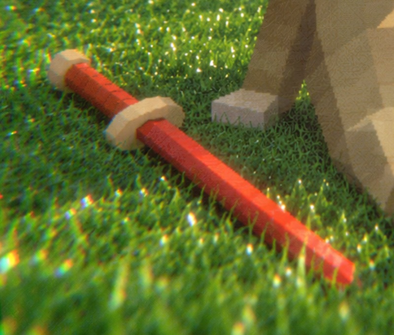KALMER's red staff resting in the grass